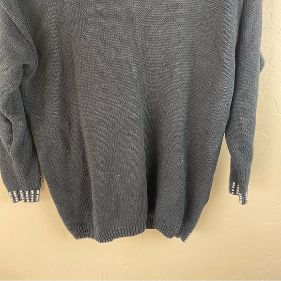 Vintage 80s oversized Margules Black pearl bead embellished tunic sweater large - Picture 7 of 12